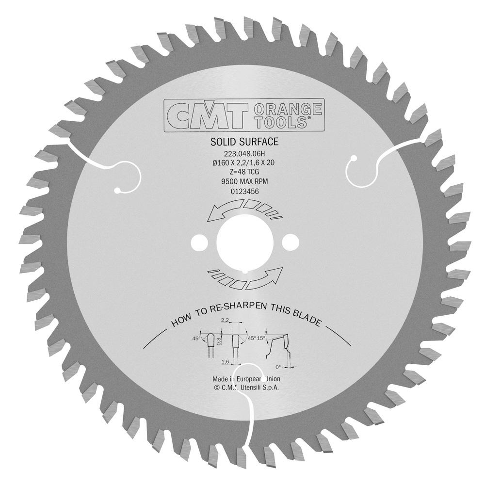 CMT - Pilový kotouč na Corian a silnostěnné plasty D=160 F=20 Z=48 K=2,2/1,6