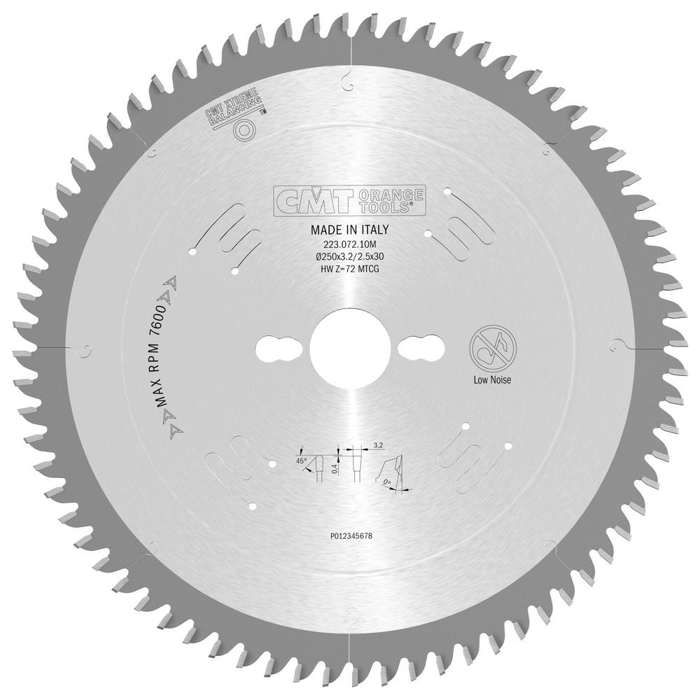 CMT - Pilový kotouč na Corian a silnostěnné plasty D=250 F=30 Z=72 K=3,2/2,5