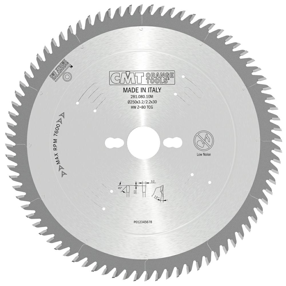 CMT Pilový kotouč na lamino s předřezem - D=250 F=30 Z=80 K/P=3,2/2,2