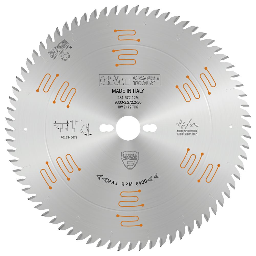 CMT CHROME Pilový kotouč na lamino s předřezem - D=300 F=30 Z=72 K/P=3,2/2,2