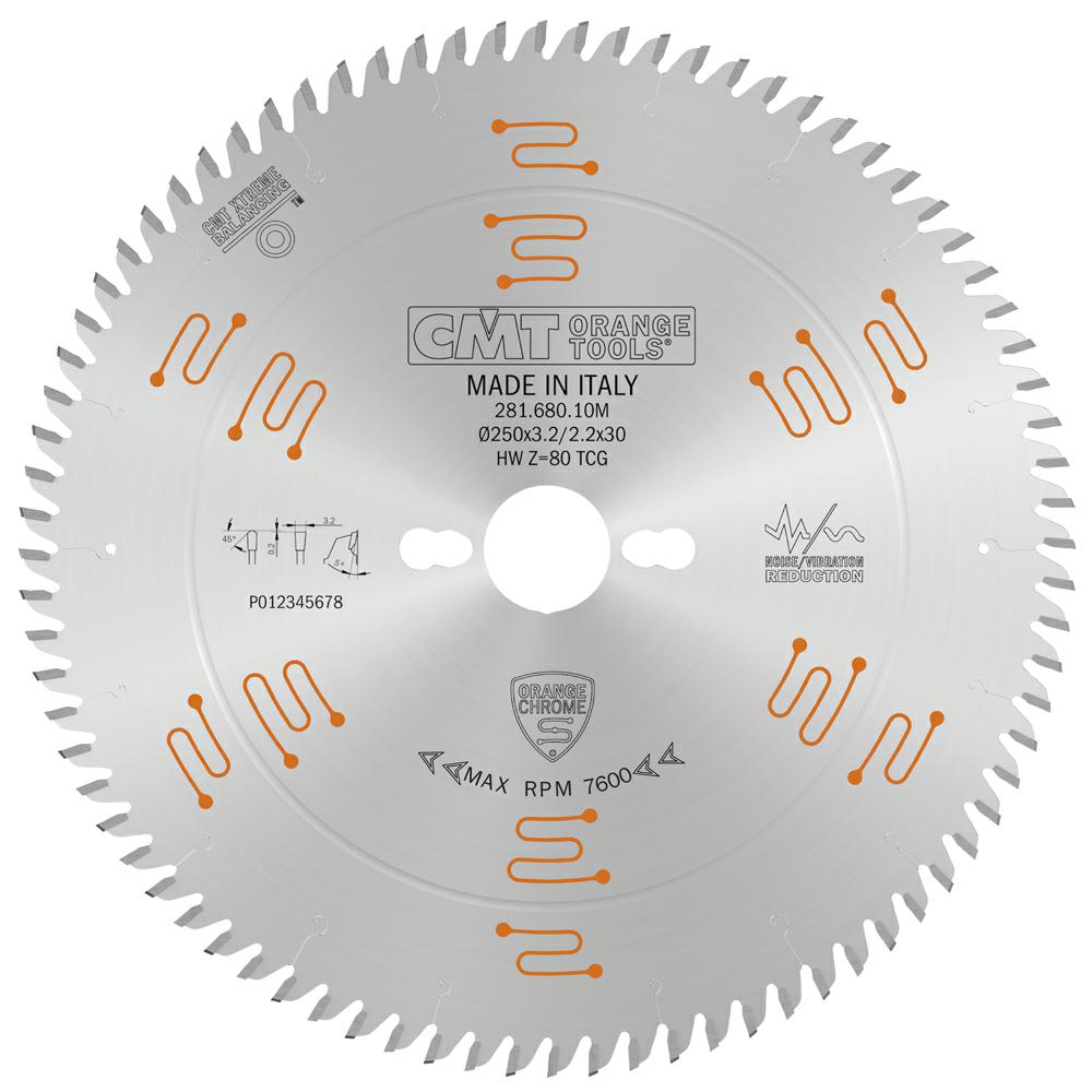 CMT CHROME Pilový kotouč na lamino s předřezem - D=250 F=30 Z=80 K/P=3,2/2,2