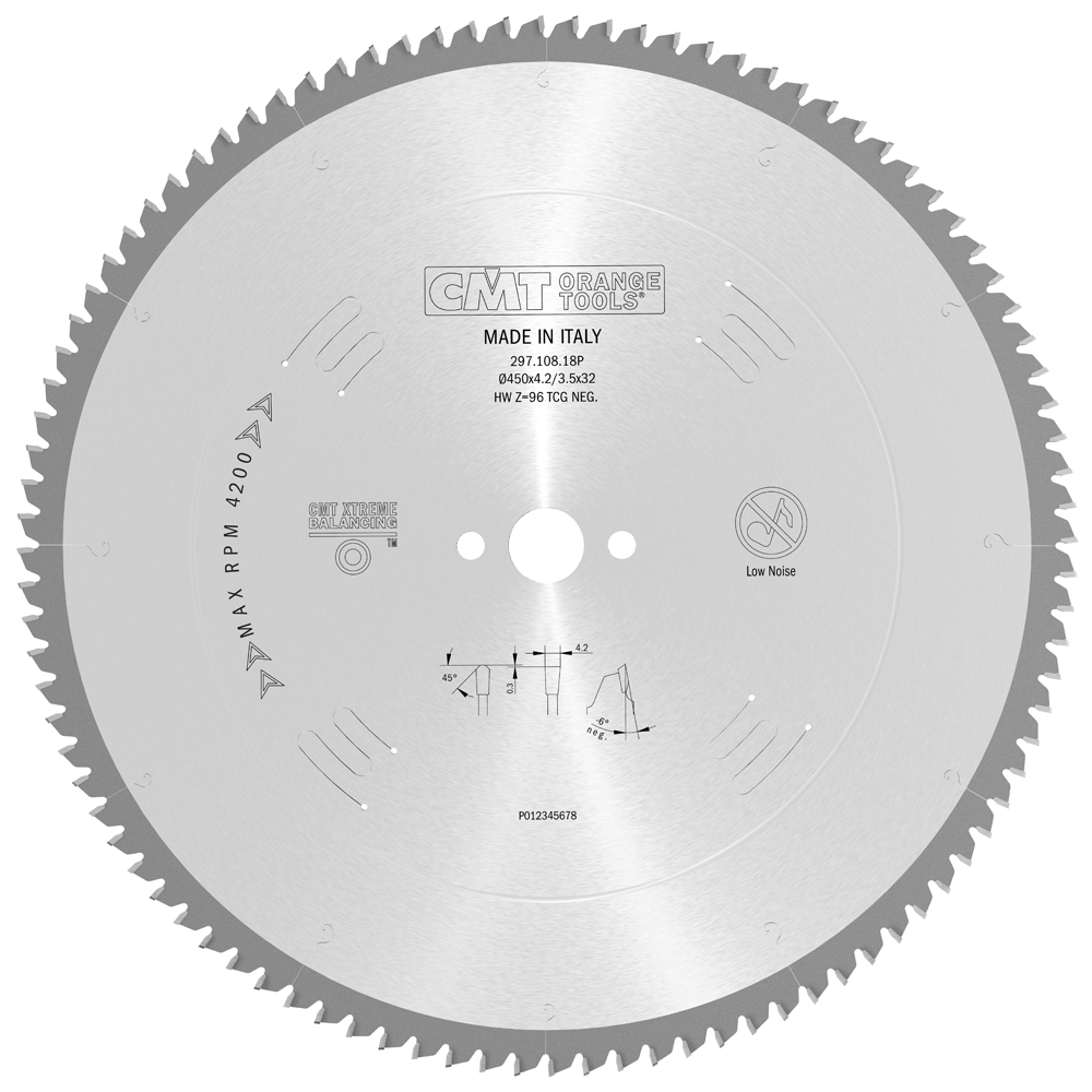 CMT - Kotouč na lamino, plast a neželezné kovy (D450x3,8 d32 Z108 HM)