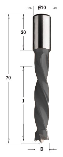 Kolíkovací vrták neprůchozí (D=4 mm; I=43 mm; L=70 mm; Z2) RH