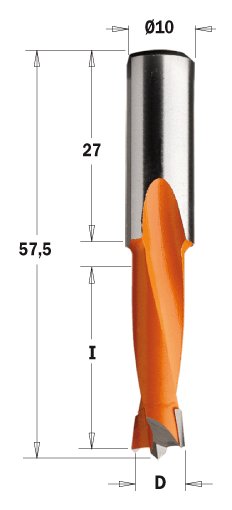 Kolíkovací vrták neprůchozí (D=4,5 mm; I=27 mm; L=57,5 mm; Z2) LH
