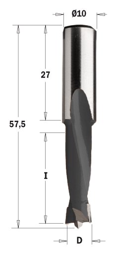 Kolíkovací vrták neprůchozí (D=4,76 mm; I=27 mm; L=57,5 mm; Z2) RH