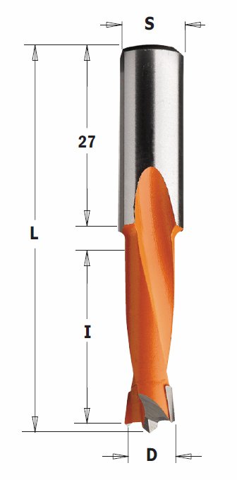 Kolíkovací vrták neprůchozí (D=5,2 mm; I=27 mm; L=57,5 mm; Z2) RH