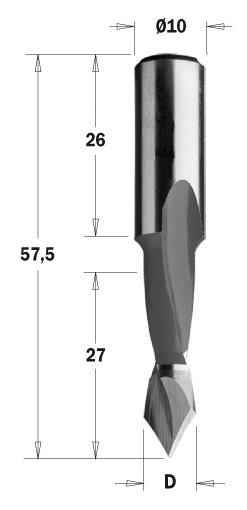 Kolíkovací vrták průchozí (D=6 mm; I=27 mm; L=57,5 mm; Z2) RH