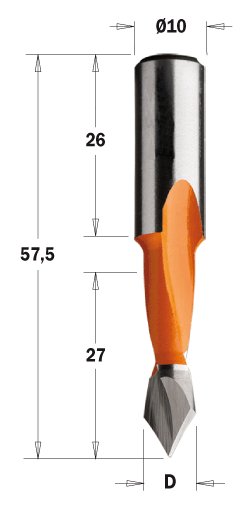 Kolíkovací vrták průchozí (D=6 mm; I=27 mm; L=57,5 mm; Z2) LH