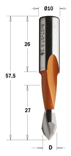 Kolíkovací vrták průchozí EXTREME (D=8 mm; I=27 mm; L=57,5 mm; Z2) LH