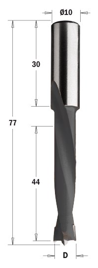 Kolíkovací vrták neprůchozí (D=5 mm; I=44 mm; L=77 mm; Z2) RH