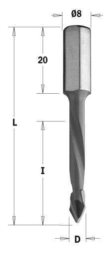 Kolíkovací vrták průchozí (D=5 mm; I=30 mm; L=56 mm; Z2) RH
